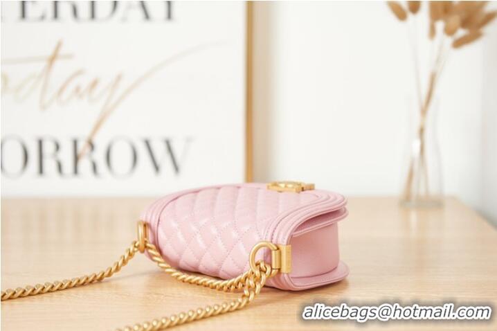 Good Looking SMALL BOY CHANEL MESSENGER BAG Grained Calfskin & Gold-Tone Metal AS3350 pink