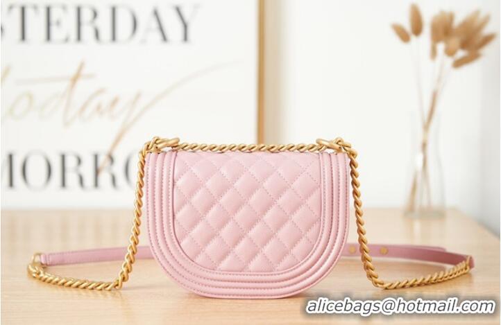 Good Looking SMALL BOY CHANEL MESSENGER BAG Grained Calfskin & Gold-Tone Metal AS3350 pink