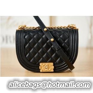 Top Quality SMALL BOY CHANEL MESSENGER BAG Grained Calfskin & Gold-Tone Metal AS3350 black