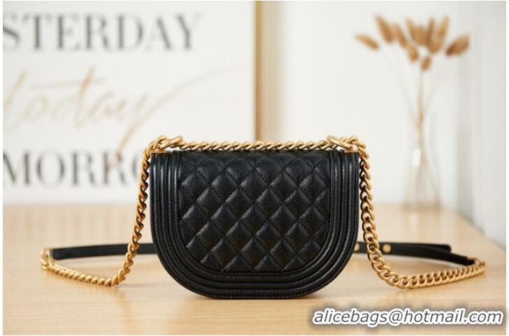 Top Quality SMALL BOY CHANEL MESSENGER BAG Grained Calfskin & Gold-Tone Metal AS3350 black