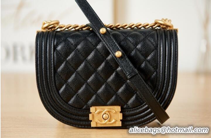 Top Quality SMALL BOY CHANEL MESSENGER BAG Grained Calfskin & Gold-Tone Metal AS3350 black