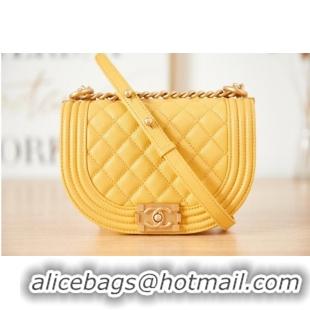 New Design SMALL BOY CHANEL MESSENGER BAG Grained Calfskin & Gold-Tone Metal AS3350 yellow