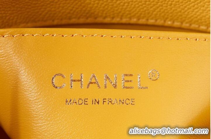 New Design SMALL BOY CHANEL MESSENGER BAG Grained Calfskin & Gold-Tone Metal AS3350 yellow