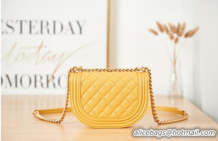 New Design SMALL BOY CHANEL MESSENGER BAG Grained Calfskin & Gold-Tone Metal AS3350 yellow