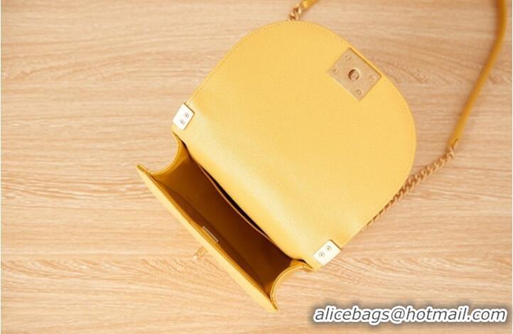 New Design SMALL BOY CHANEL MESSENGER BAG Grained Calfskin & Gold-Tone Metal AS3350 yellow