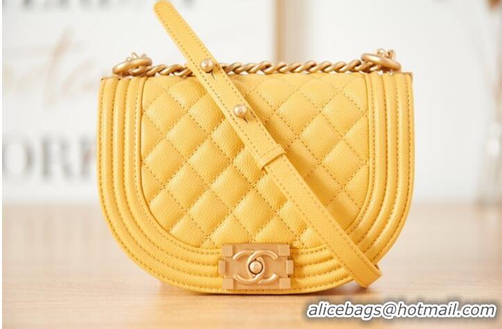 New Design SMALL BOY CHANEL MESSENGER BAG Grained Calfskin & Gold-Tone Metal AS3350 yellow