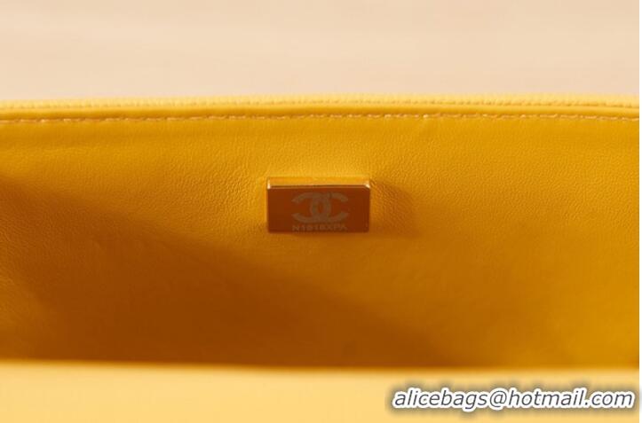 New Design SMALL BOY CHANEL MESSENGER BAG Grained Calfskin & Gold-Tone Metal AS3350 yellow