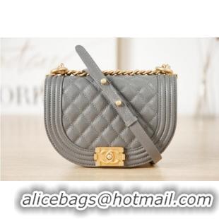 Shop Grade SMALL BOY CHANEL MESSENGER BAG Grained Calfskin & Gold-Tone Metal AS3350 Dark Gray