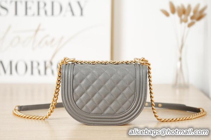 Shop Grade SMALL BOY CHANEL MESSENGER BAG Grained Calfskin & Gold-Tone Metal AS3350 Dark Gray