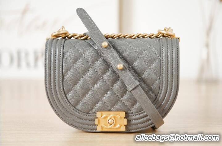 Shop Grade SMALL BOY CHANEL MESSENGER BAG Grained Calfskin & Gold-Tone Metal AS3350 Dark Gray