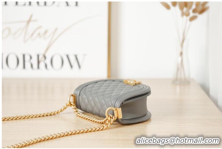 Shop Grade SMALL BOY CHANEL MESSENGER BAG Grained Calfskin & Gold-Tone Metal AS3350 Dark Gray