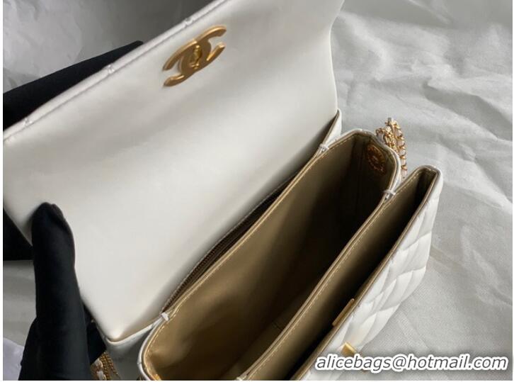 Reasonable Price Chanel MINI FLAP BAG Lambskin & Gold-Tone Metal AS3378 white