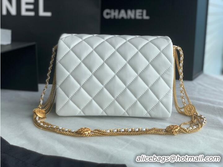 Reasonable Price Chanel MINI FLAP BAG Lambskin & Gold-Tone Metal AS3378 white