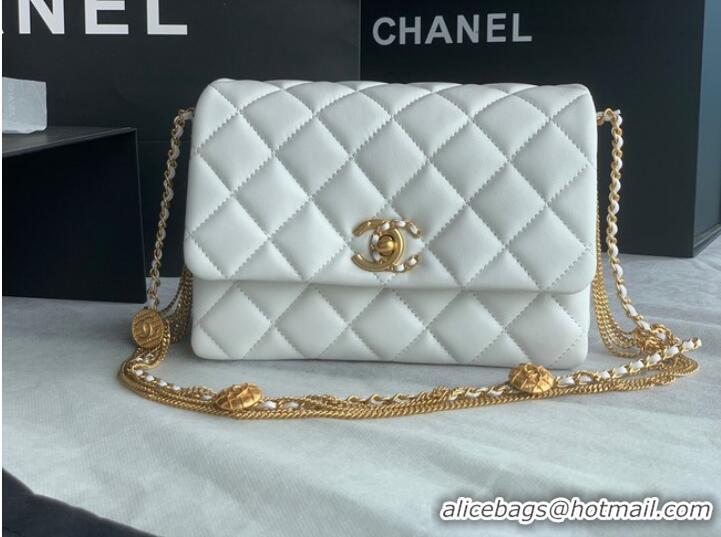 Reasonable Price Chanel MINI FLAP BAG Lambskin & Gold-Tone Metal AS3378 white