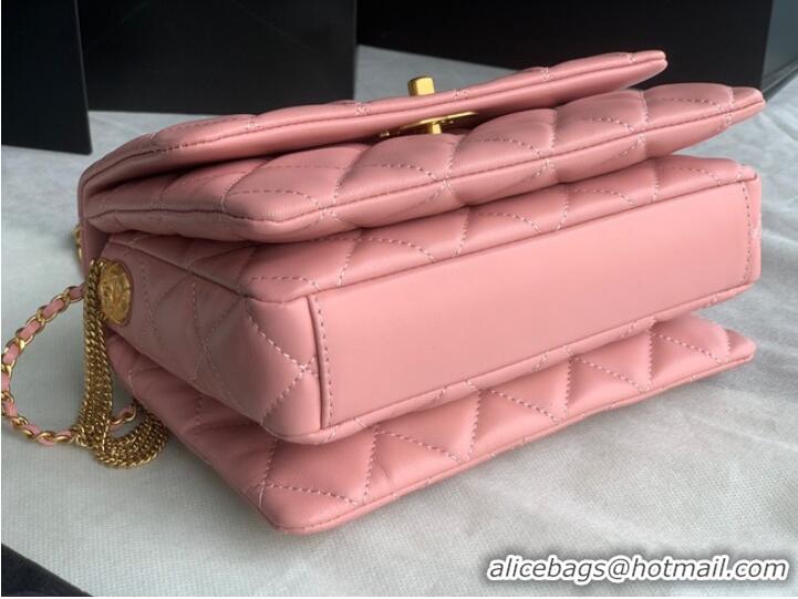 Well Crafted Chanel MINI FLAP BAG Lambskin & Gold-Tone Metal AS3378 pink