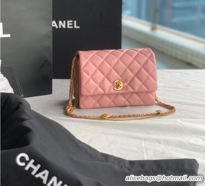 Well Crafted Chanel MINI FLAP BAG Lambskin & Gold-Tone Metal AS3378 pink