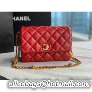 Trendy Design Chanel MINI FLAP BAG Lambskin & Gold-Tone Metal AS3378 Red