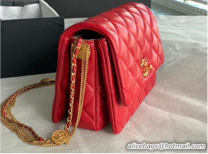 Trendy Design Chanel MINI FLAP BAG Lambskin & Gold-Tone Metal AS3378 Red