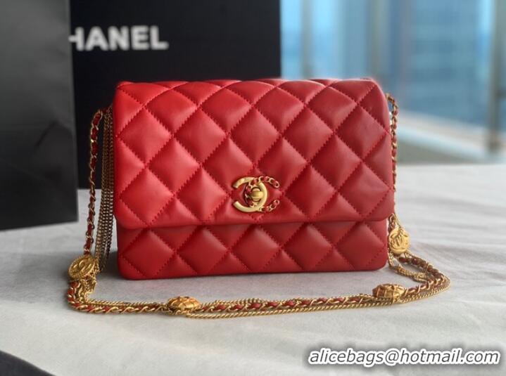 Trendy Design Chanel MINI FLAP BAG Lambskin & Gold-Tone Metal AS3378 Red