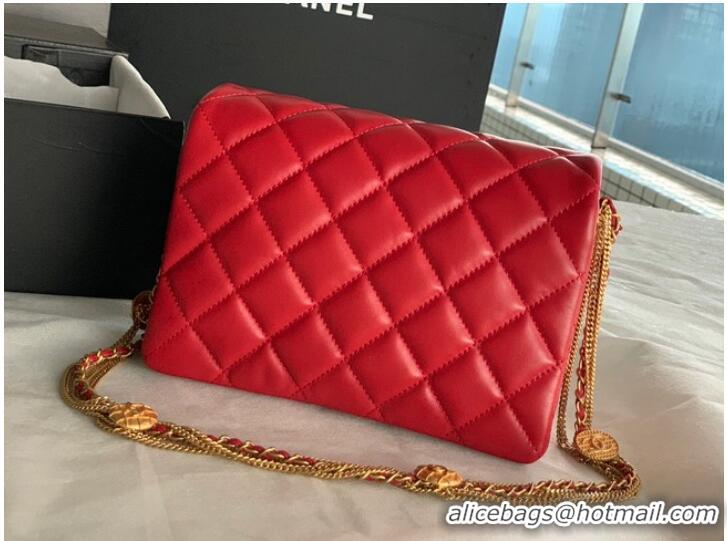 Trendy Design Chanel MINI FLAP BAG Lambskin & Gold-Tone Metal AS3378 Red