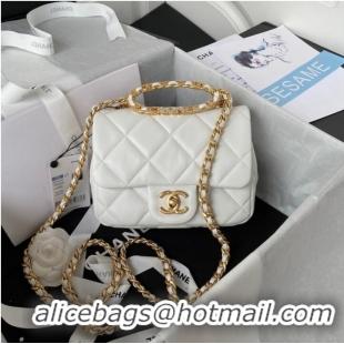 Good Product Chanel SMALL FLAP BAG Lambskin & Gold-Tone Metal AS3450 white