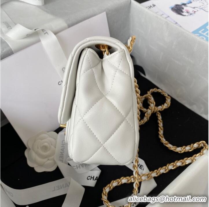 Good Product Chanel SMALL FLAP BAG Lambskin & Gold-Tone Metal AS3450 white