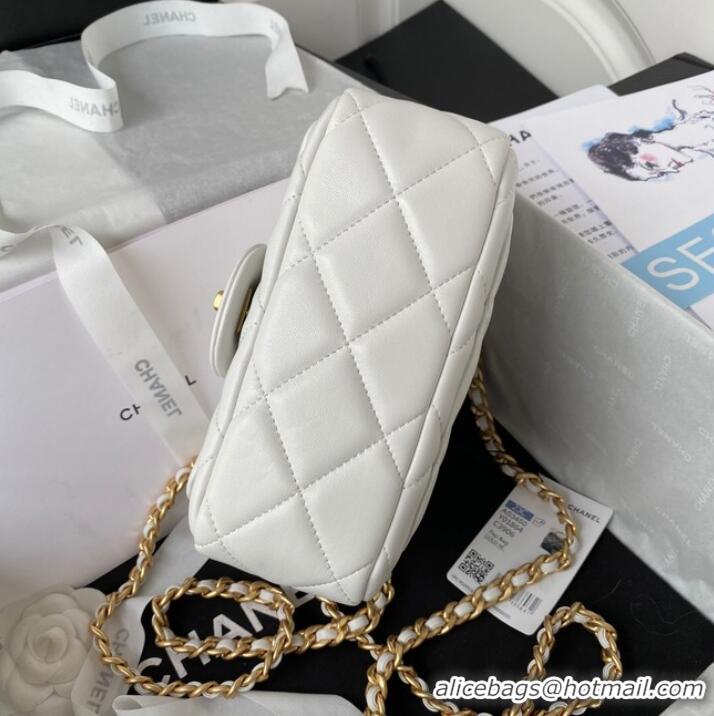 Good Product Chanel SMALL FLAP BAG Lambskin & Gold-Tone Metal AS3450 white