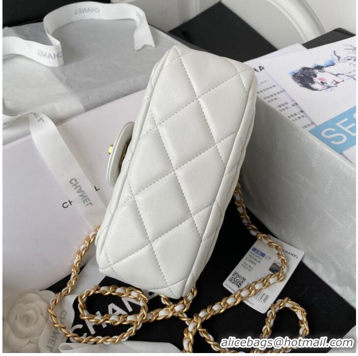 Good Product Chanel SMALL FLAP BAG Lambskin & Gold-Tone Metal AS3450 white