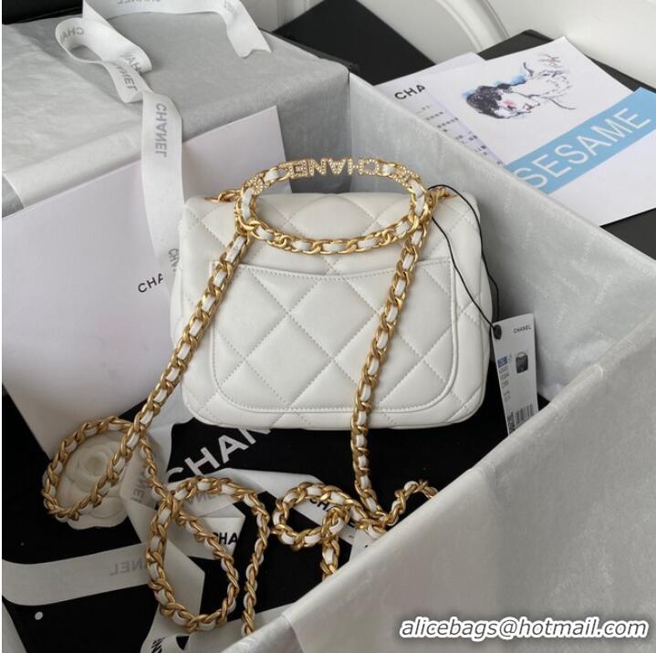 Good Product Chanel SMALL FLAP BAG Lambskin & Gold-Tone Metal AS3450 white