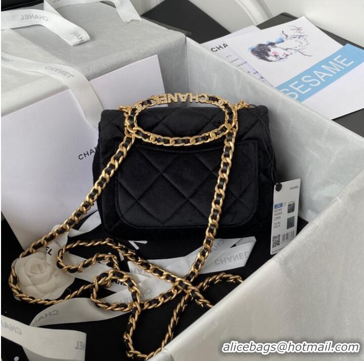 New Style Chanel SMALL FLAP BAG Velvet & Gold-Tone Metal AS3450 black