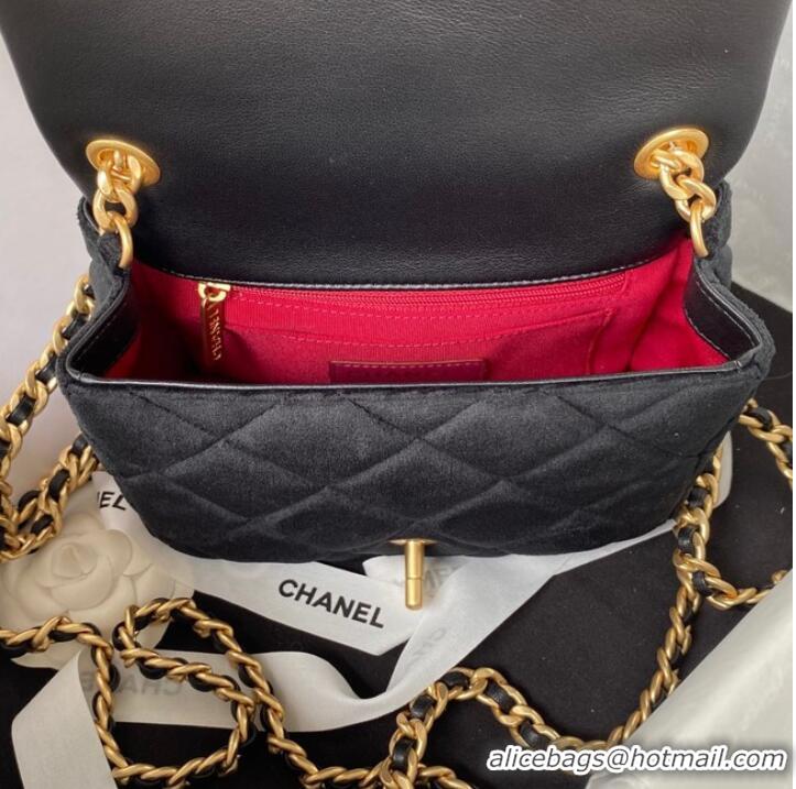 New Style Chanel SMALL FLAP BAG Velvet & Gold-Tone Metal AS3450 black