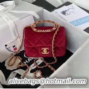 Trendy Design Chanel SMALL FLAP BAG Velvet & Gold-Tone Metal AS3450 Burgundy