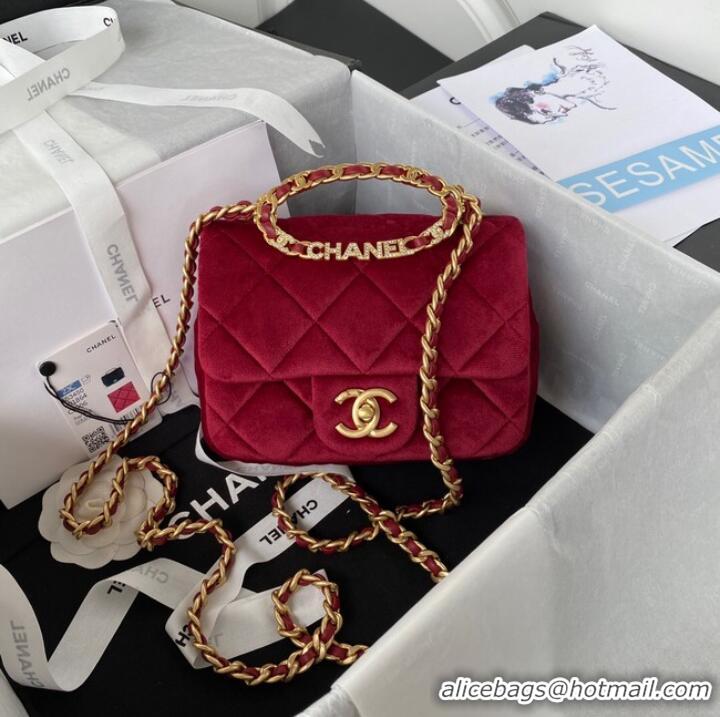 Trendy Design Chanel SMALL FLAP BAG Velvet & Gold-Tone Metal AS3450 Burgundy