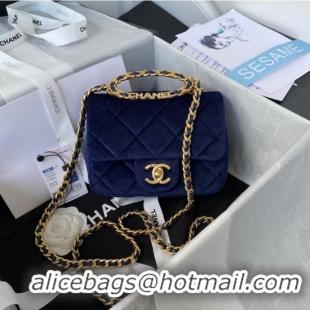 Grade Design Chanel SMALL FLAP BAG Velvet & Gold-Tone Metal AS3450 blue