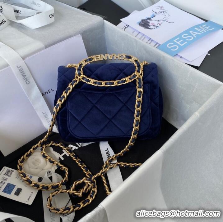 Grade Design Chanel SMALL FLAP BAG Velvet & Gold-Tone Metal AS3450 blue