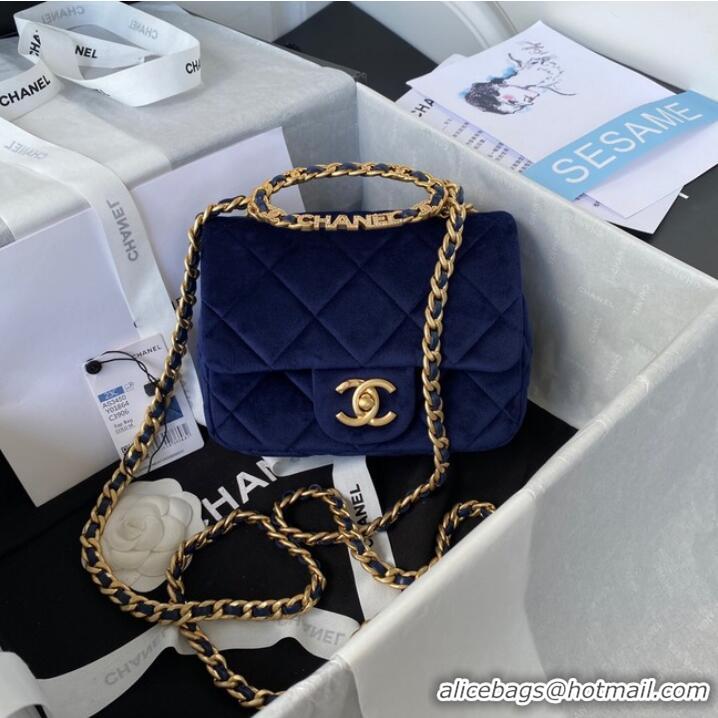 Grade Design Chanel SMALL FLAP BAG Velvet & Gold-Tone Metal AS3450 blue