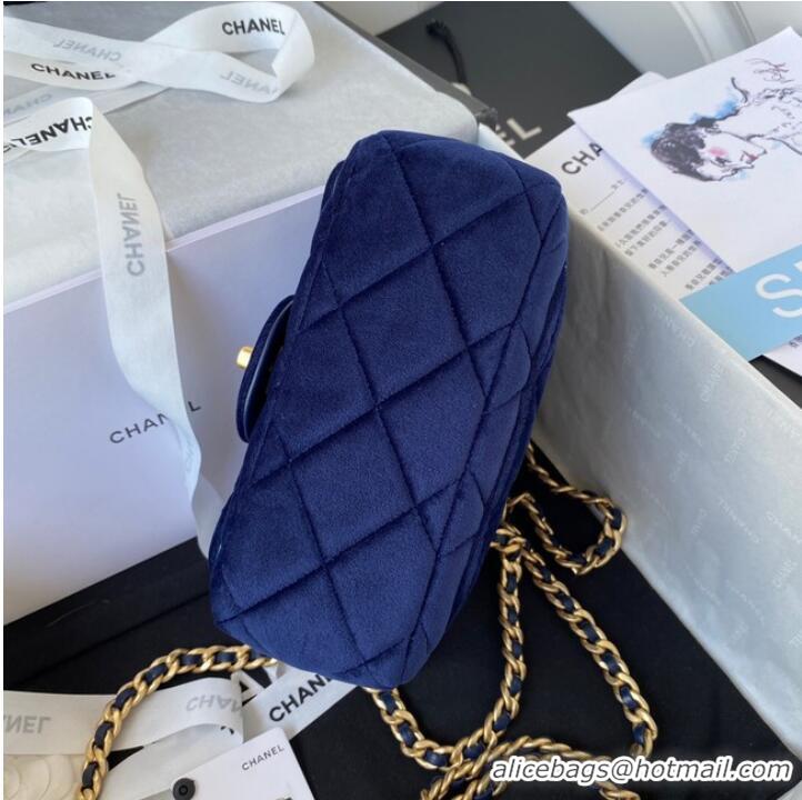 Grade Design Chanel SMALL FLAP BAG Velvet & Gold-Tone Metal AS3450 blue