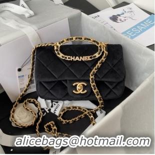 Popular Style Chanel FLAP BAG Velvet & Gold-Tone Metal AS3451 black