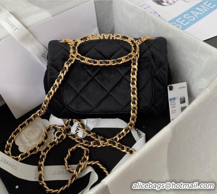 Popular Style Chanel FLAP BAG Velvet & Gold-Tone Metal AS3451 black