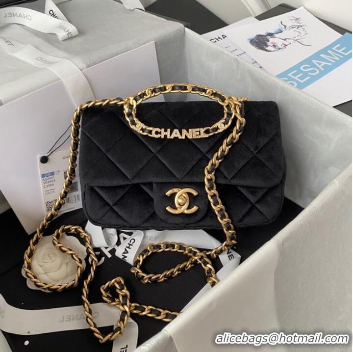 Popular Style Chanel FLAP BAG Velvet & Gold-Tone Metal AS3451 black