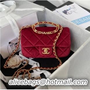 Famous Brand Chanel FLAP BAG Velvet & Gold-Tone Metal AS3451 Burgundy