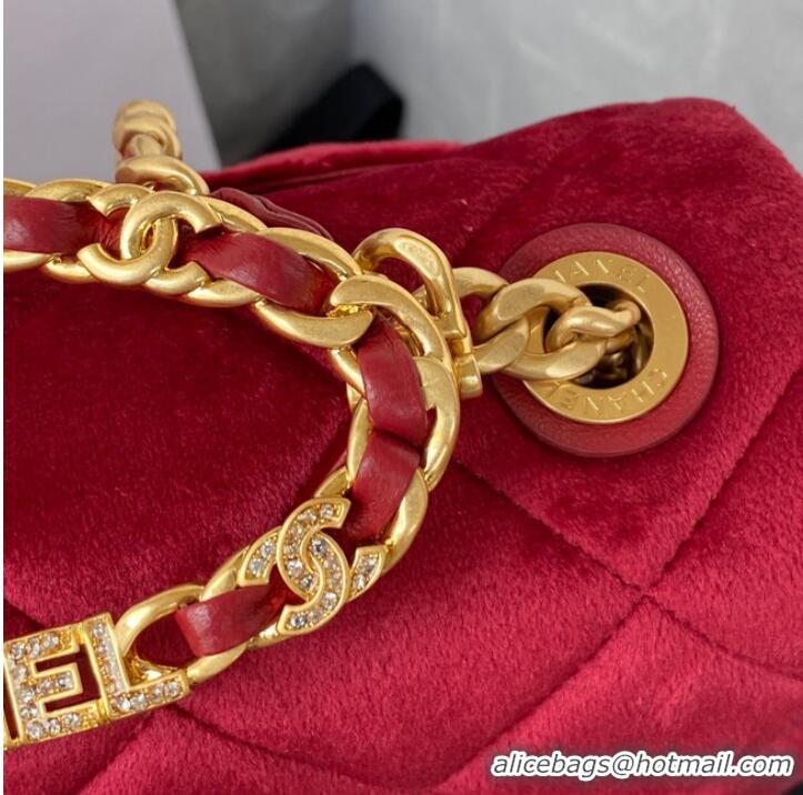 Famous Brand Chanel FLAP BAG Velvet & Gold-Tone Metal AS3451 Burgundy