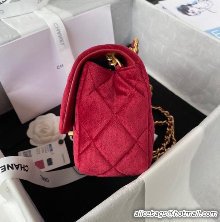 Famous Brand Chanel FLAP BAG Velvet & Gold-Tone Metal AS3451 Burgundy