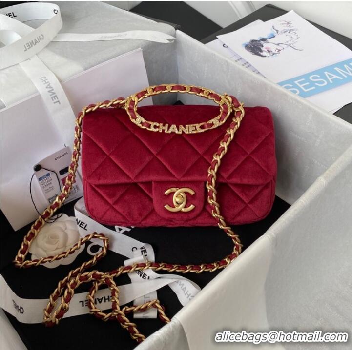 Famous Brand Chanel FLAP BAG Velvet & Gold-Tone Metal AS3451 Burgundy