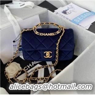 Good Product Chanel FLAP BAG Velvet & Gold-Tone Metal AS3451 blue