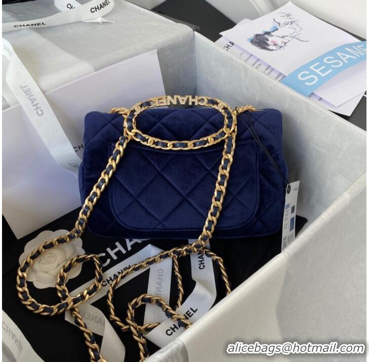 Good Product Chanel FLAP BAG Velvet & Gold-Tone Metal AS3451 blue