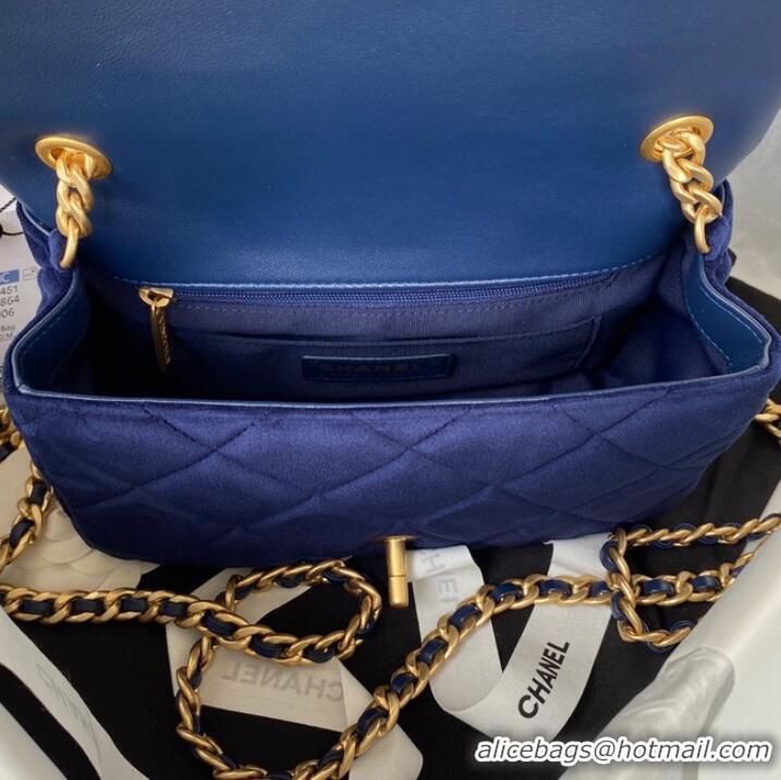 Good Product Chanel FLAP BAG Velvet & Gold-Tone Metal AS3451 blue