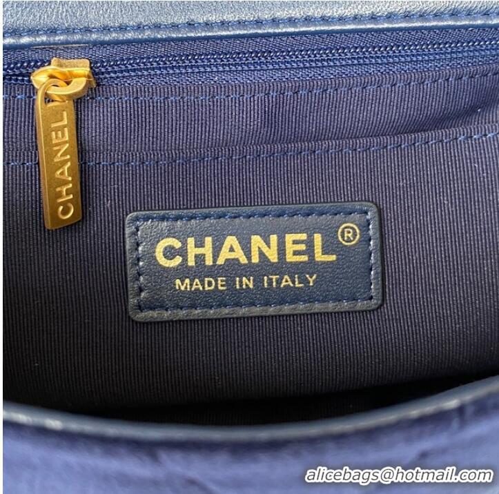 Good Product Chanel FLAP BAG Velvet & Gold-Tone Metal AS3451 blue