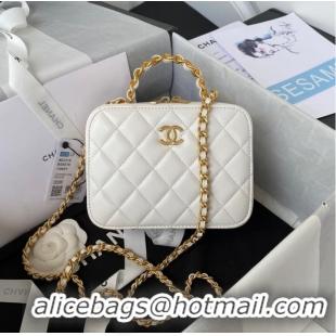 Luxury Cheap Chanel SMALL VANITY CASE Lambskin & Gold-Tone Metal AS3318 white