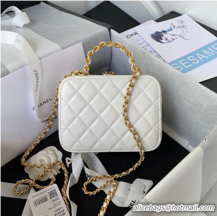 Luxury Cheap Chanel SMALL VANITY CASE Lambskin & Gold-Tone Metal AS3318 white